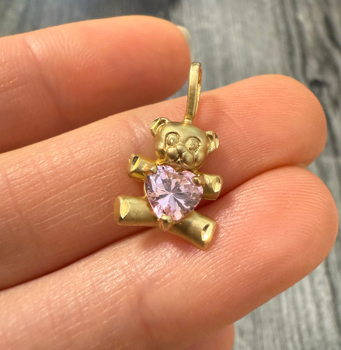 Pink Teddy Bear Charm in 14K Gold (S)