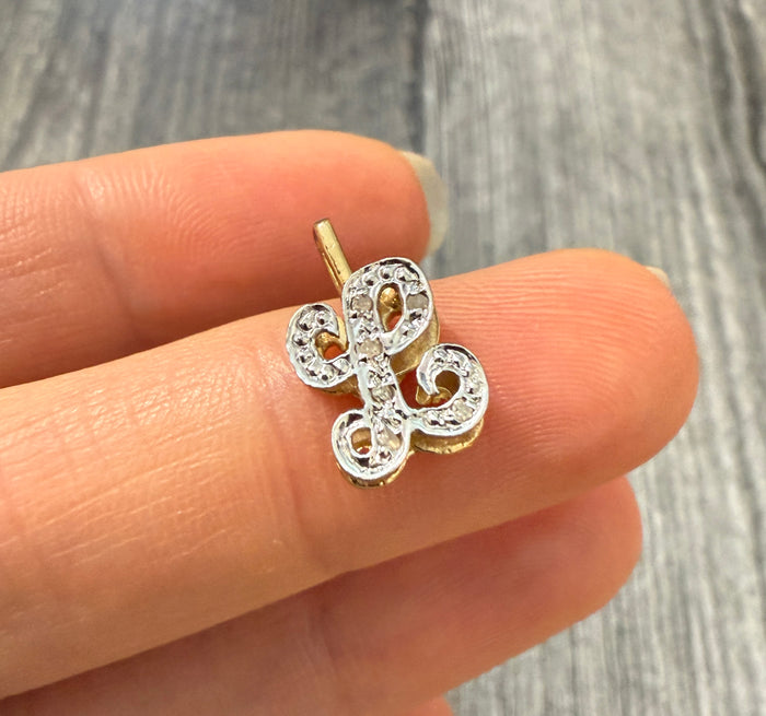 Vintage Diamond and 14K Gold Script Initial "L" Charm