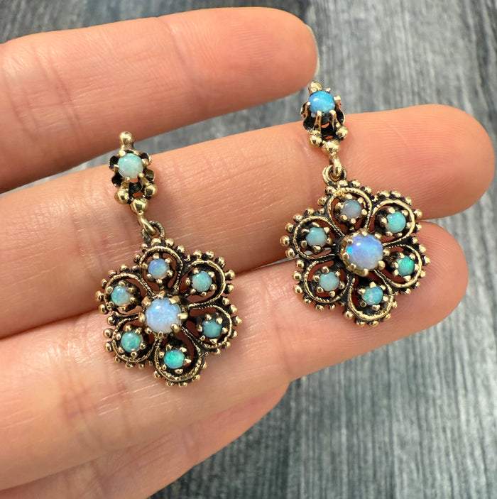 Vintage Opal Cluster and 14K Gold Dangling Earrings