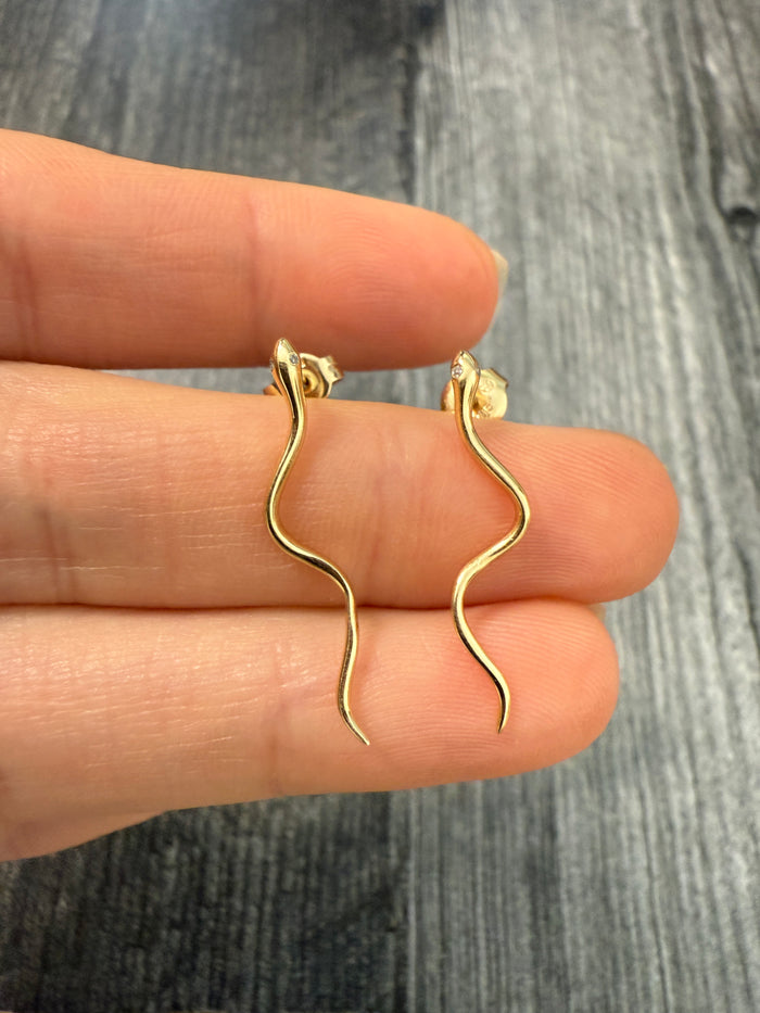 Diamond and 14K Gold Snake Drop Earrings