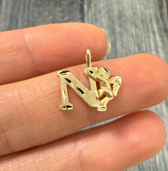 Cherub and Initial "N" 14K Gold Charm
