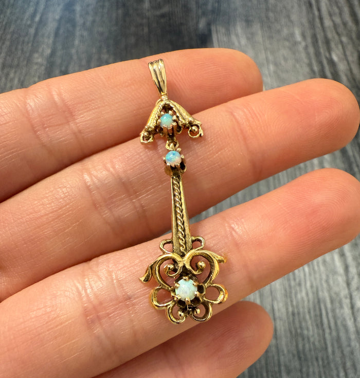 Vintage Elongated Opal and 14K Gold Pendant