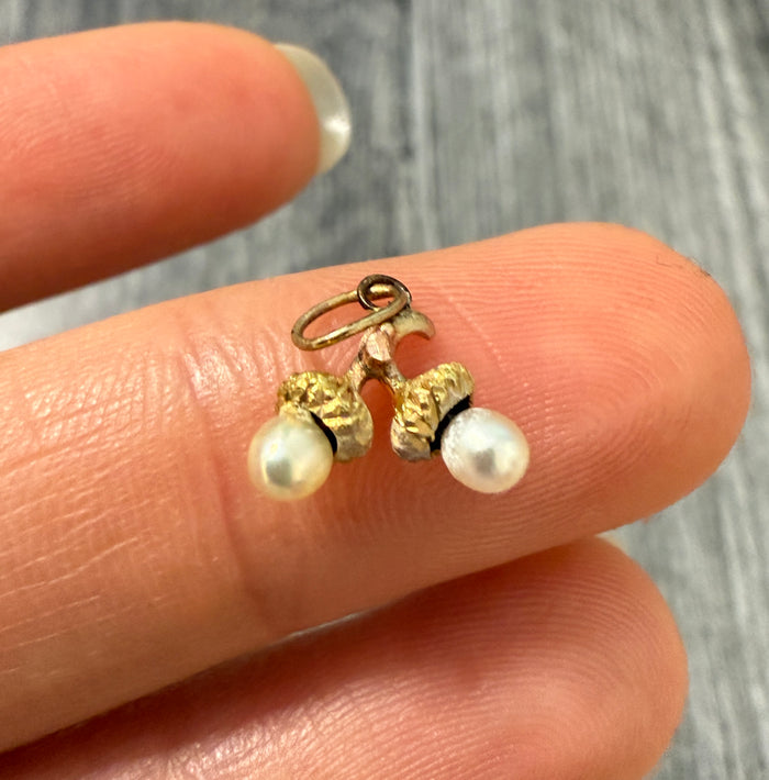 Antique Pearl and 14K Gold Acorn Charm