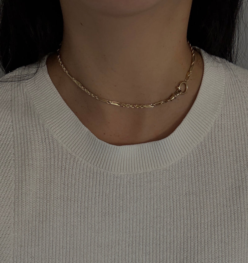 Vintage 14K Gold Rope & Bar Link Watch Chain With Dog Clip