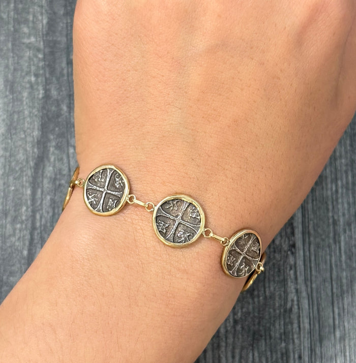 Ancient Coin Style and 14K Gold Bracelet
