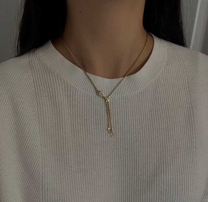 Vintage 14K Gold Heart Lariat Necklace