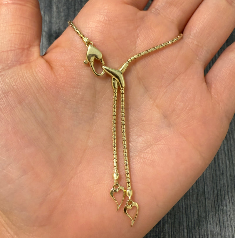 Vintage 14K Gold Heart Lariat Necklace