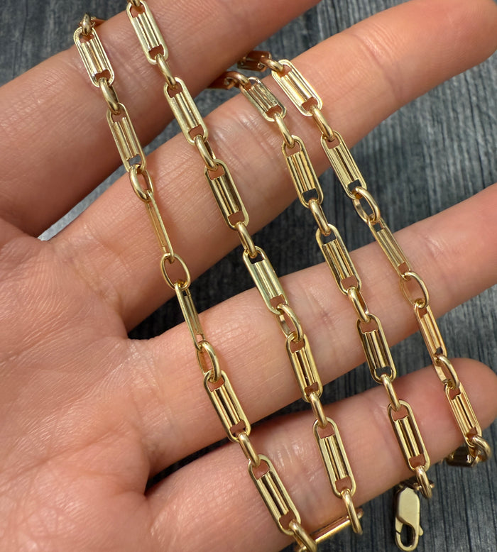 Vintage 14K Gold Crinkle Cut Tab Link Chain, 11.9 Grams