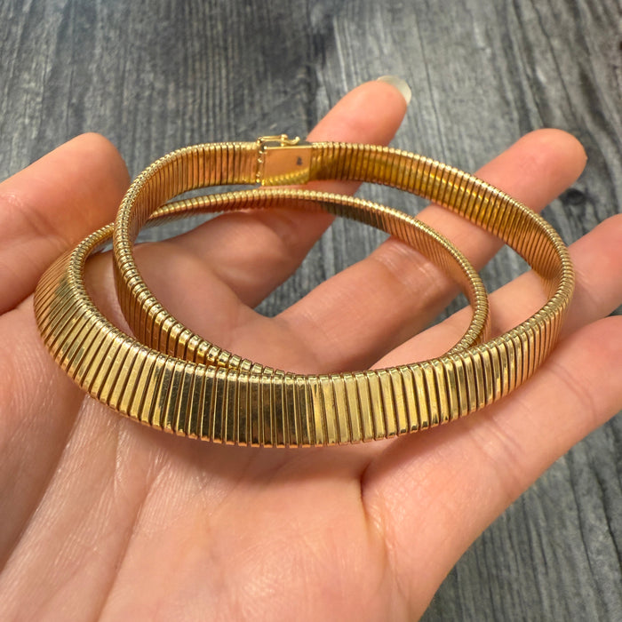 Vintage 14K Gold Flat Tubogas Collar, 16.2" Long