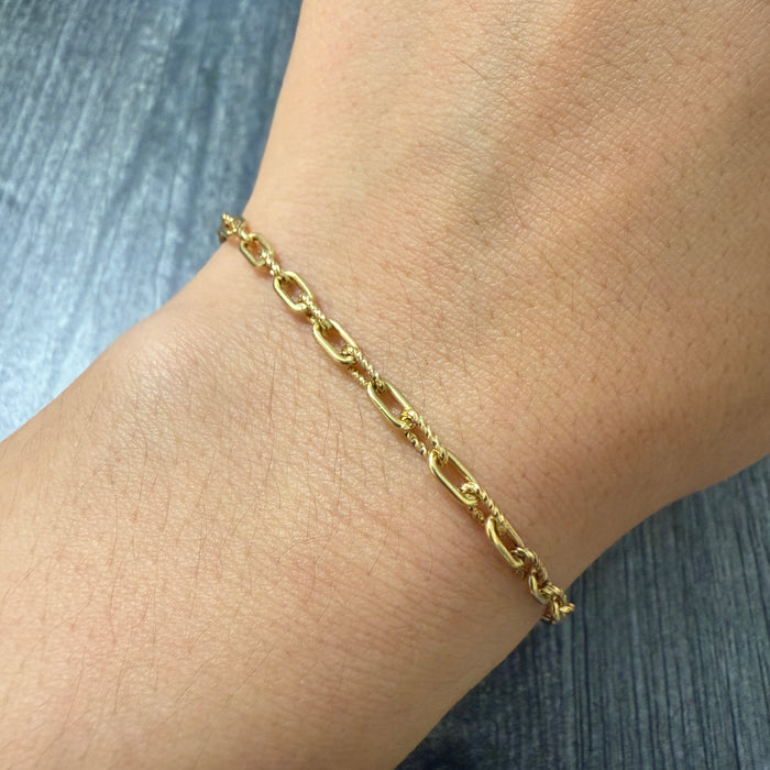 Vintage Alternating Twist Paperclip 18K Gold Bracelet