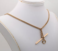 Art Deco 14K Gold Curb Link Albert Watch Chain, 21” Long