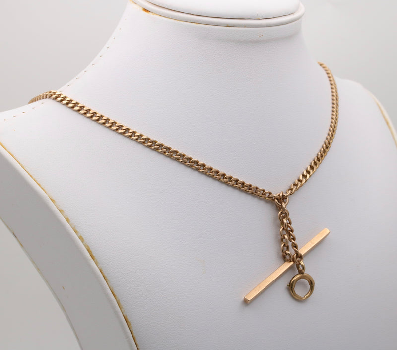 Art Deco 14K Gold Curb Link Albert Watch Chain, 21” Long
