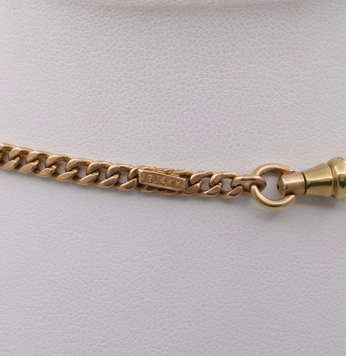 Art Deco 14K Gold Curb Link Albert Watch Chain, 21” Long