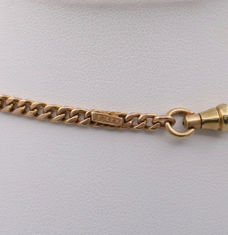 Art Deco 14K Gold Curb Link Albert Watch Chain, 21” Long