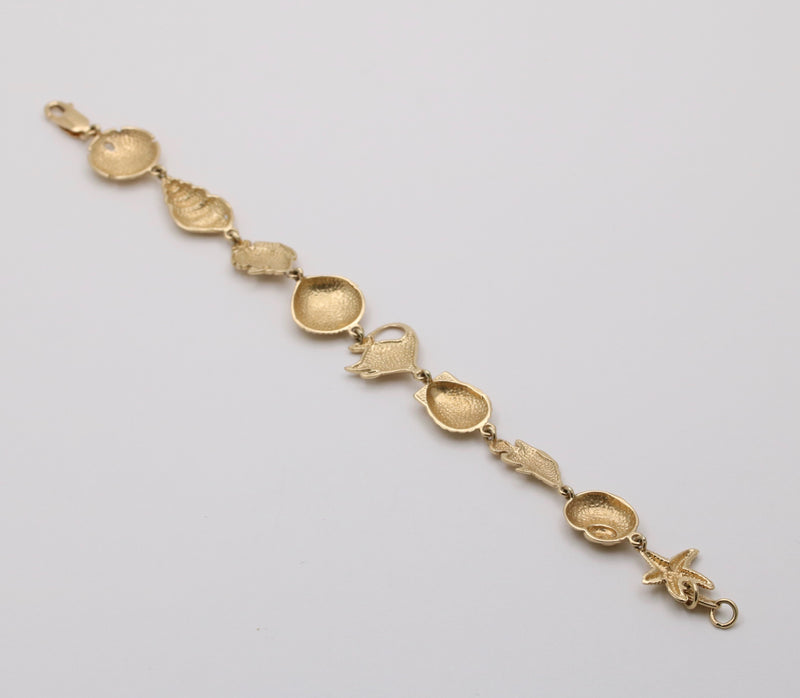 Vintage 14K Gold Ocean Motif Bracelet, 7” Long