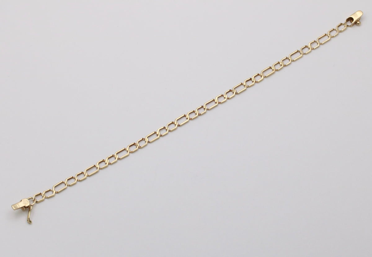 Vintage 14K Geometric Open Link Bracelet, 7.75” Long
