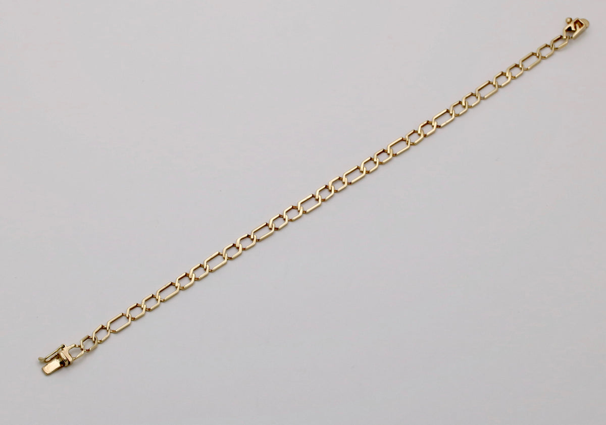 Vintage 14K Geometric Open Link Bracelet, 7.75” Long