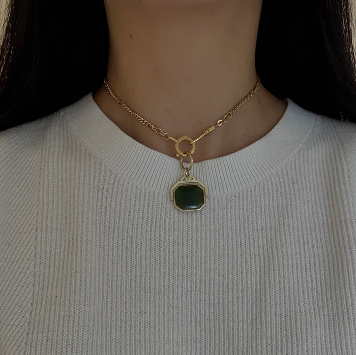 Antique Jade and 14K Gold Spinner Pendant, Watch Fob