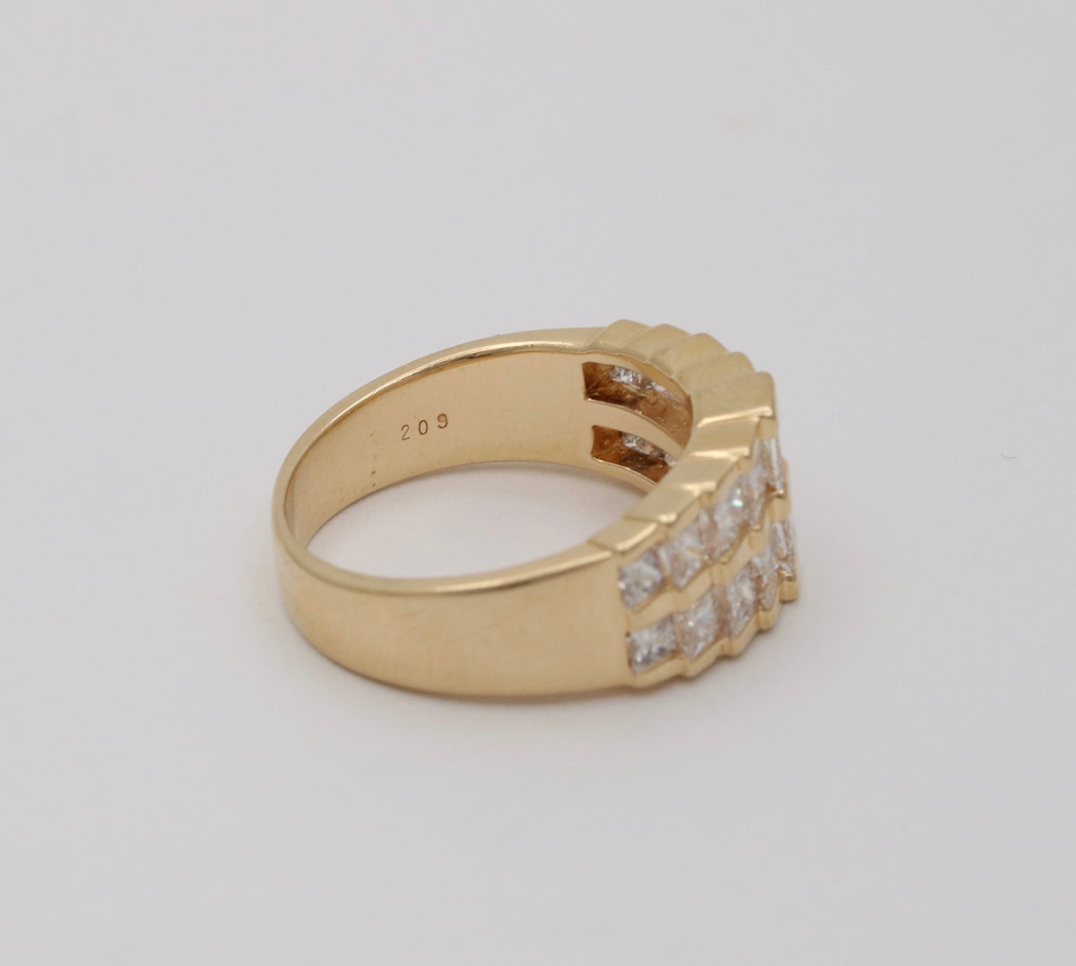 Vintage 1.8 Ct Princess Cut Diamond and 14K Gold Architectural Ring