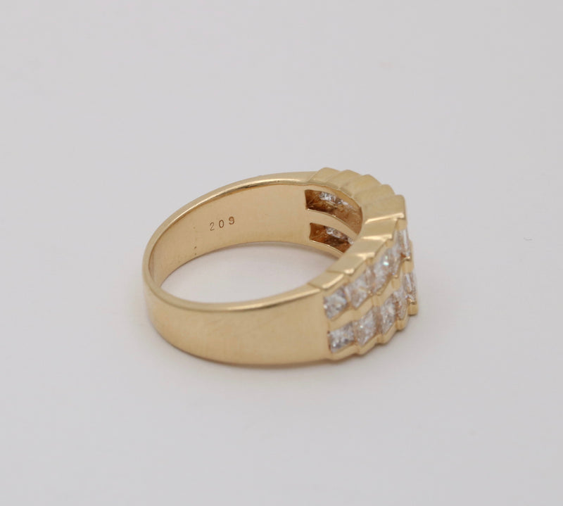 Vintage 1.8 Ct Princess Cut Diamond and 14K Gold Architectural Ring