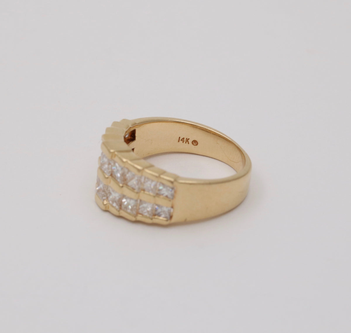 Vintage 1.8 Ct Princess Cut Diamond and 14K Gold Architectural Ring