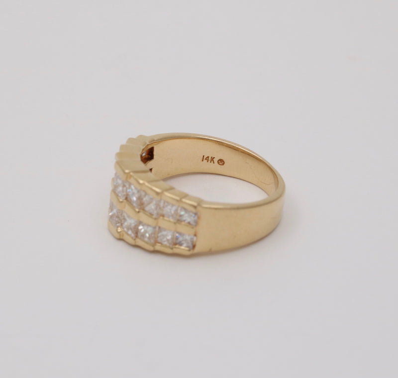 Vintage 1.8 Ct Princess Cut Diamond and 14K Gold Architectural Ring