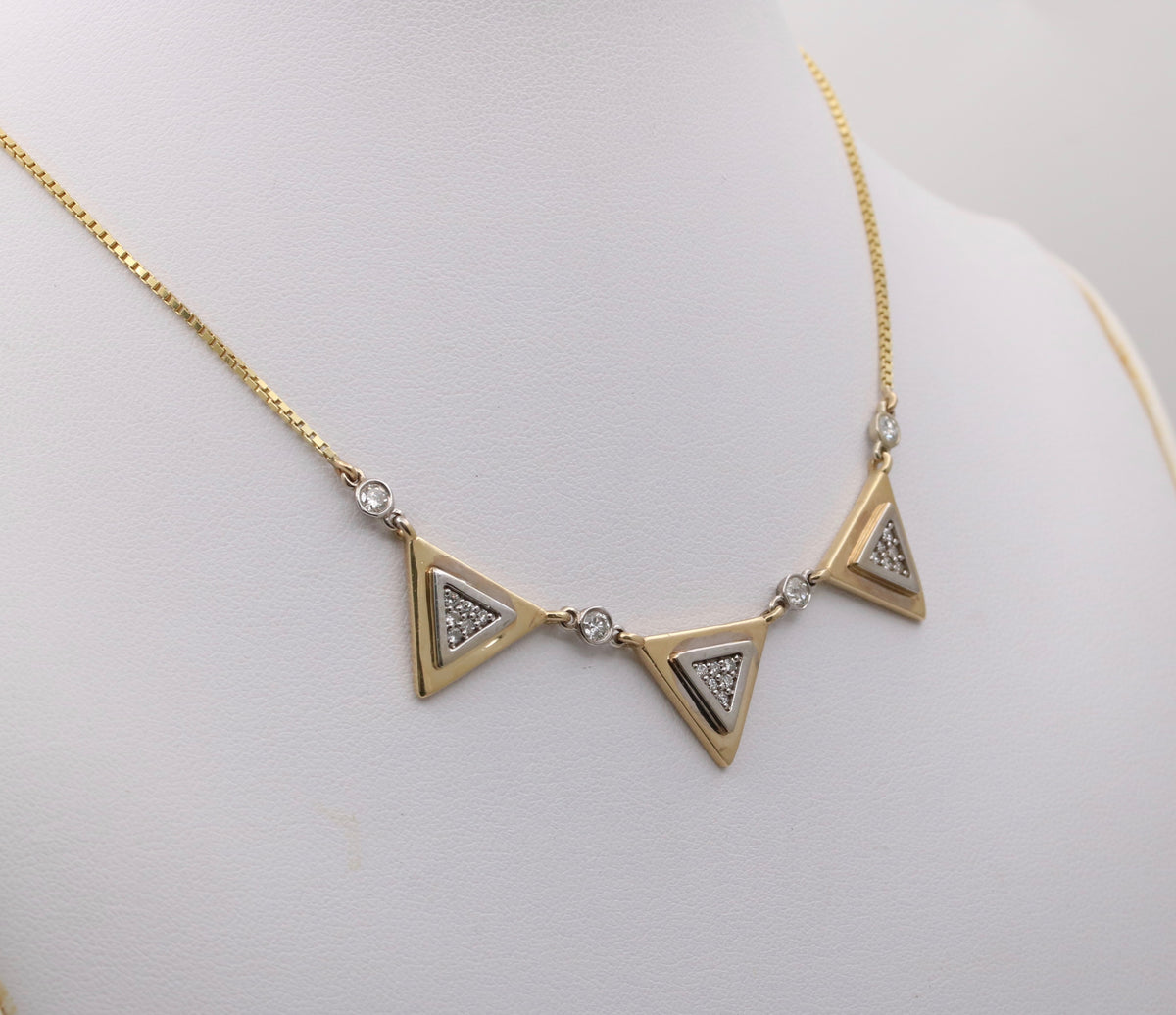 Vintage Uno A Erre Triangular Link Diamond Necklace, 17” Long