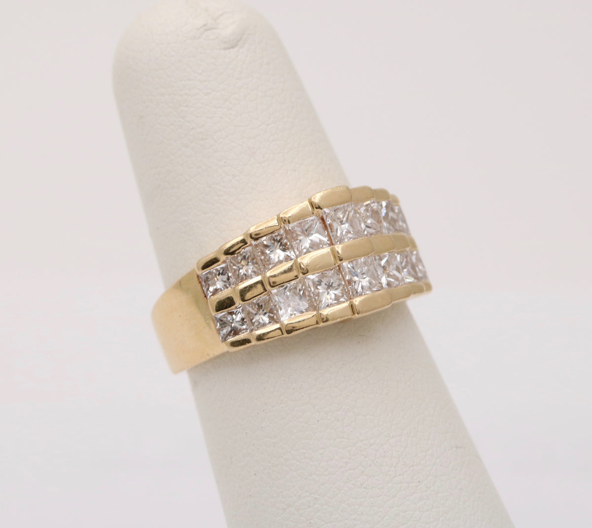 Vintage 1.8 Ct Princess Cut Diamond and 14K Gold Architectural Ring