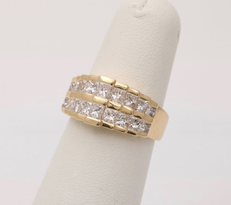 Vintage 1.8 Ct Princess Cut Diamond and 14K Gold Architectural Ring