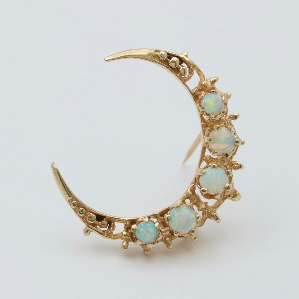Mid Century Opal and 14K Gold Crescent Pin