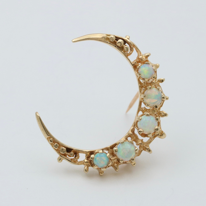 Mid Century Opal and 14K Gold Crescent Pin