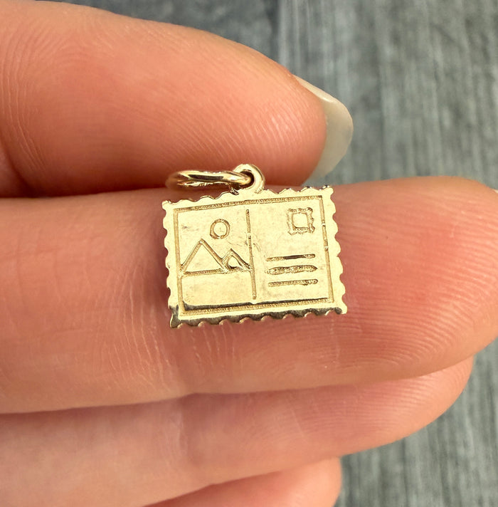 Small 14K Gold Travel Postcard Charm in 14K Gold (F)
