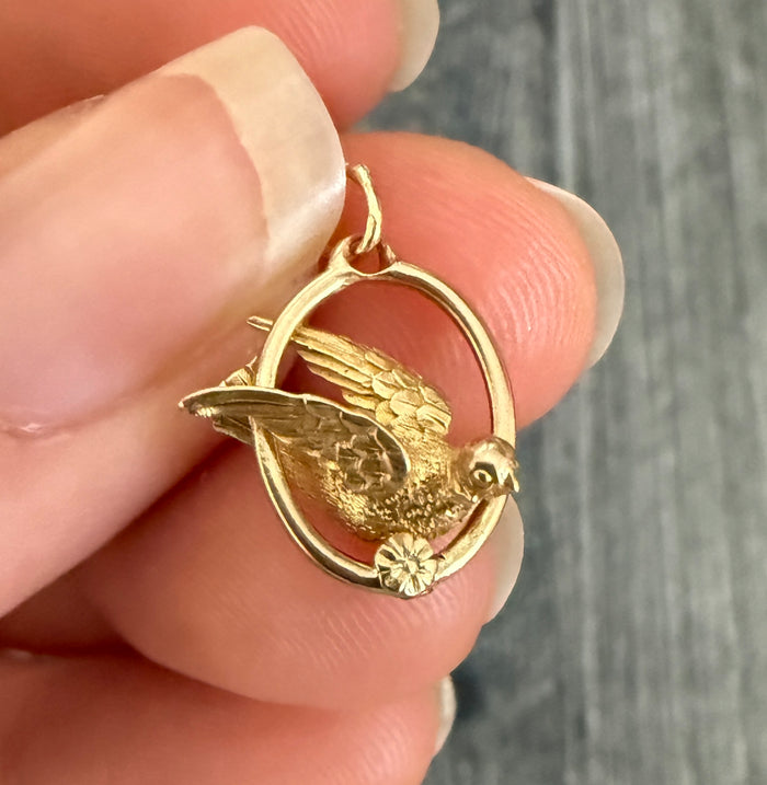 Vintage 14k Gold Swallow or Dove Charm (S)