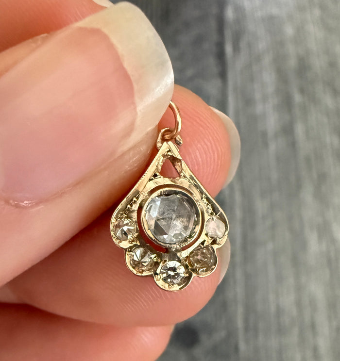 Scalloped Rose Cut Diamond Charm in 10K Gold (S)