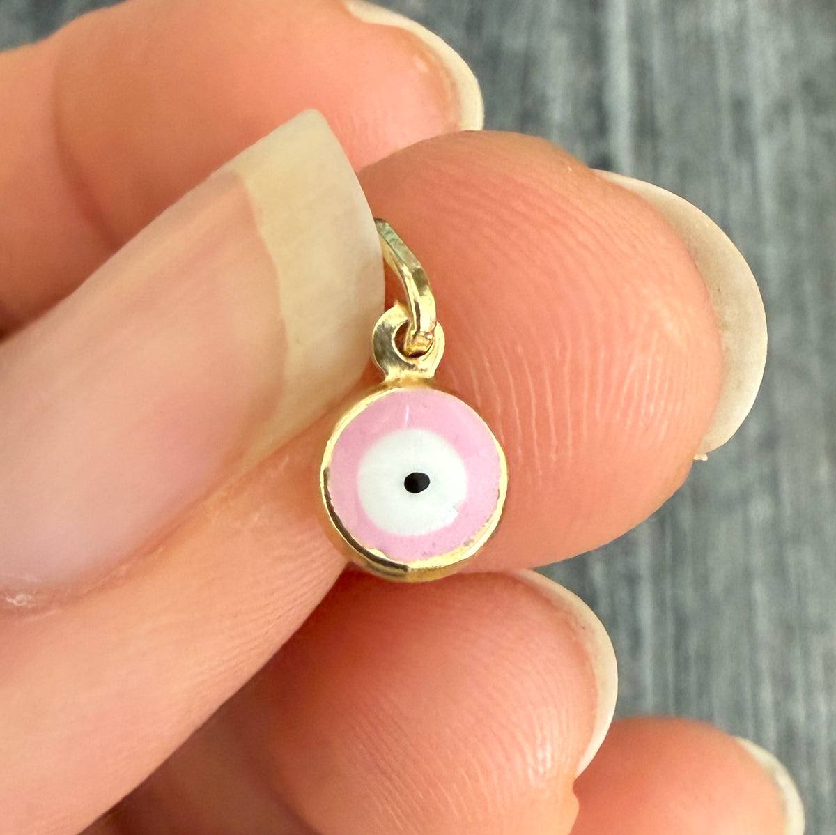 Mini Pink Enamel Evil Eye 14K Gold Charm