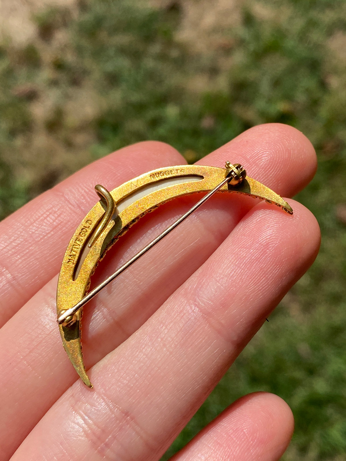 Victorian 20K Gold Nugget Crescent Pin and Fob