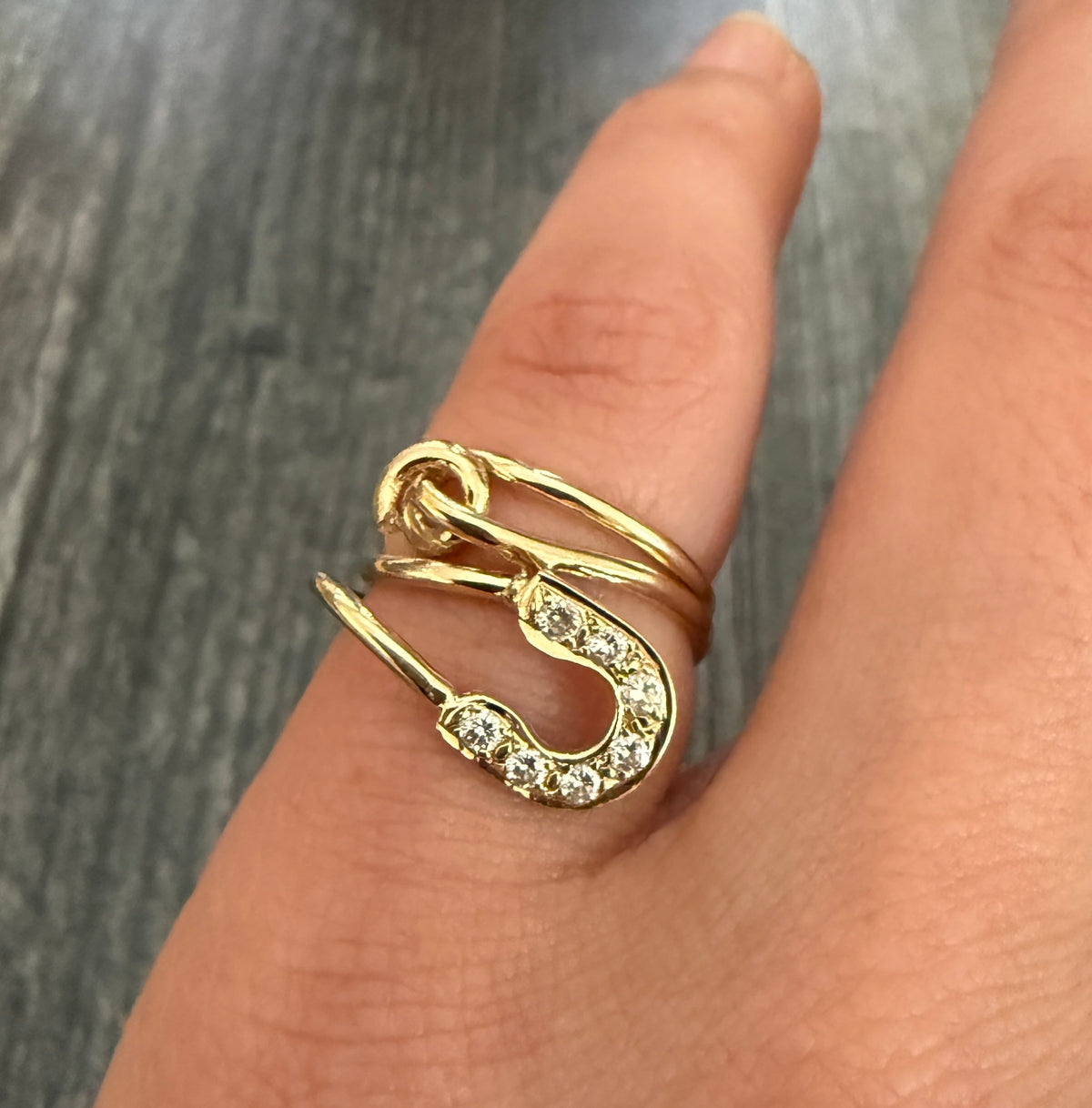 Diamond Safety Pin Wrap Ring in 14K Gold
