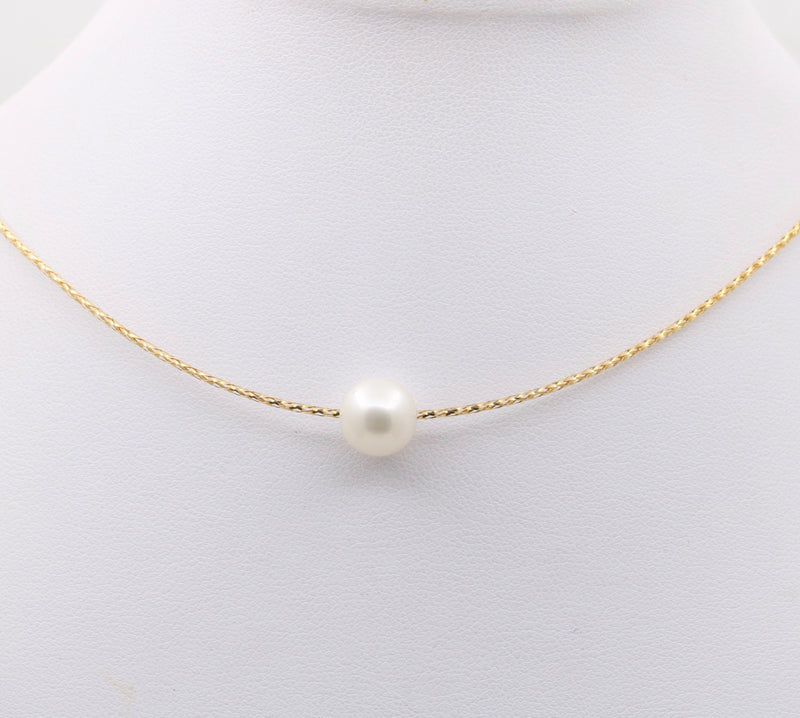 Woven 18K Gold Collar with Cultured Pearl, 16”-18” Long