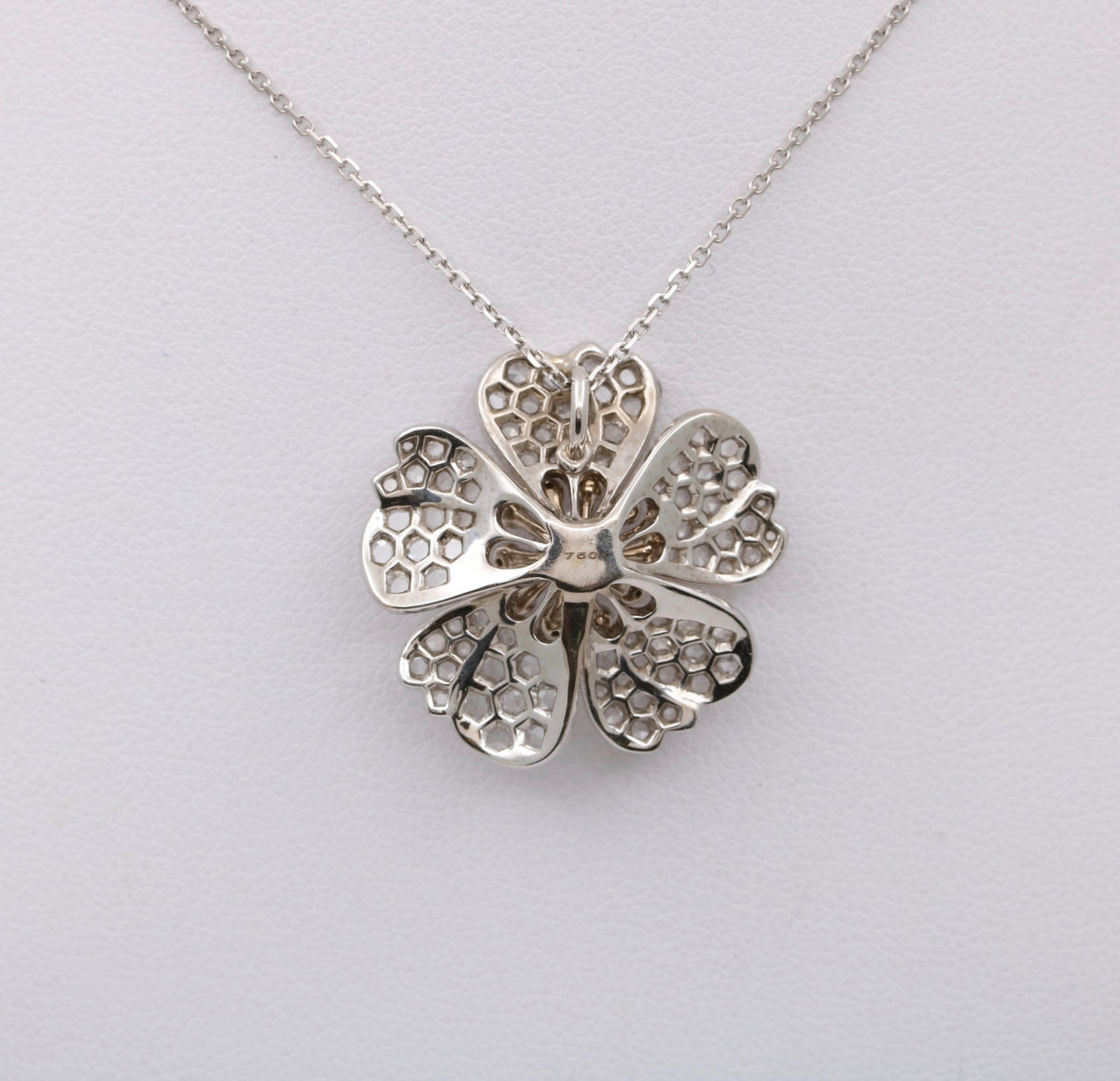 Rose Cut Diamond Cluster Flower Necklace