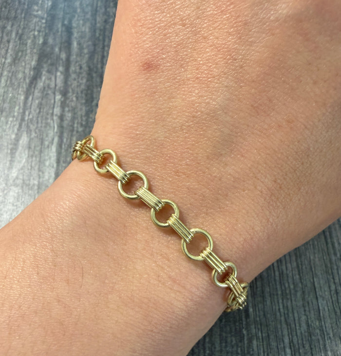 Vintage Book Chain Style 14K Gold Charm Bracelet, 7” Long