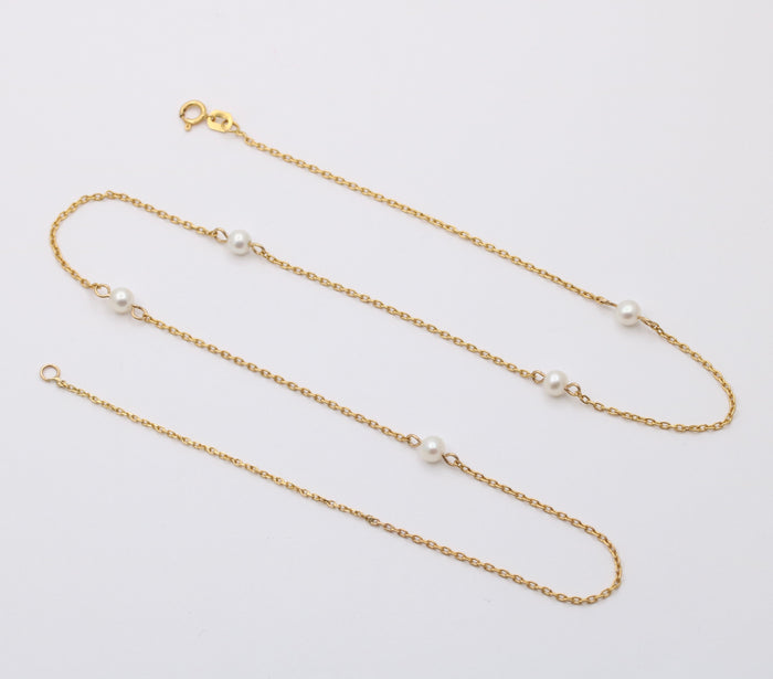 14K Gold and Pearl Station Necklace, 18” Long