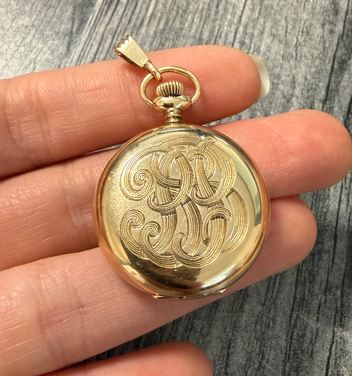 Antique Diamond “O” Waltham Pocketwatch in 14K Gold