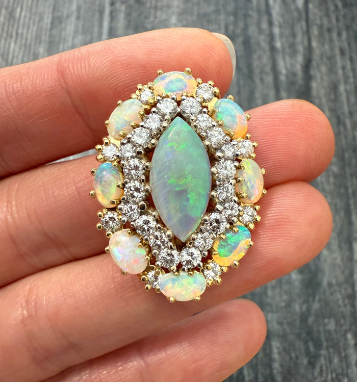 Opal and Diamond Cluster Convertible Pendant and Brooch