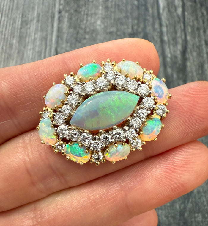 Opal and Diamond Cluster Convertible Pendant and Brooch