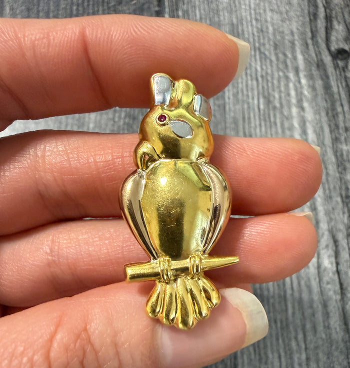 Vintage 18K Gold and Platinum Bird or Cockatoo Pendant and Brooch