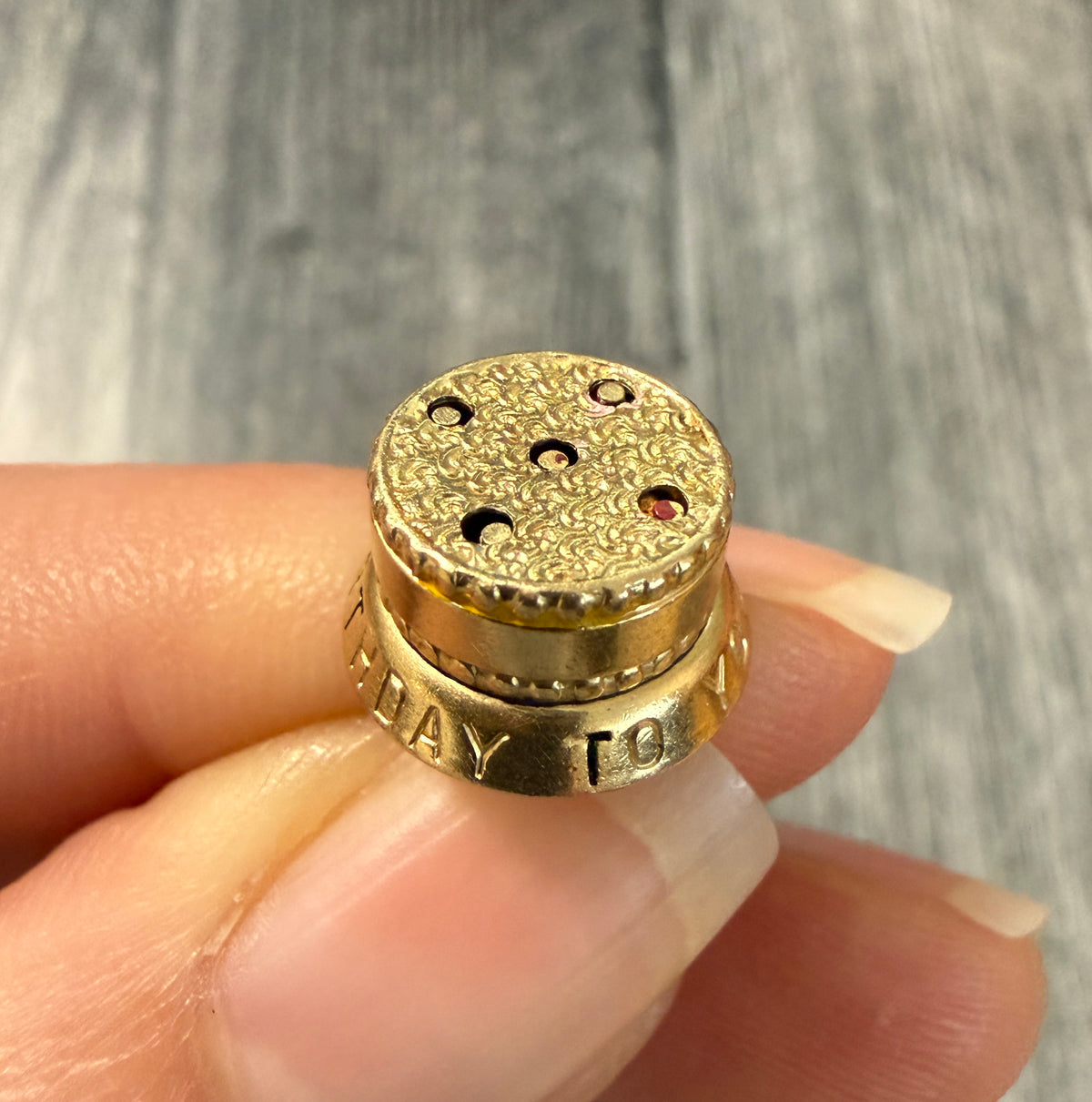 Vintage 14K Gold Birthday Cake Charm with Movable Candles