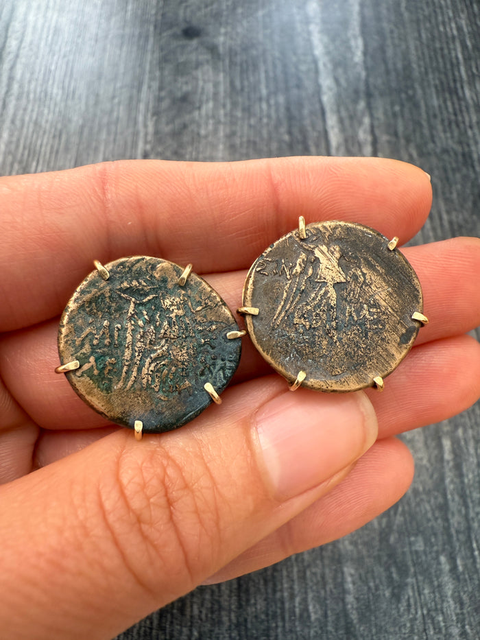 Ancient Coin and 14k Gold Clip Earrings (S)