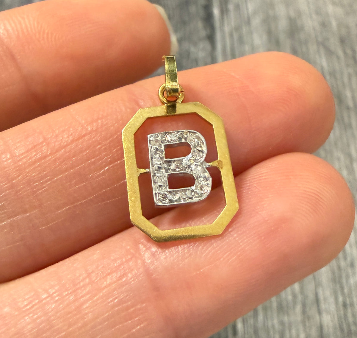 Vintage Diamond and 18K Gold Framed Initial B Charm