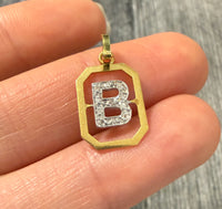 Vintage Diamond and 18K Gold Framed Initial B Charm