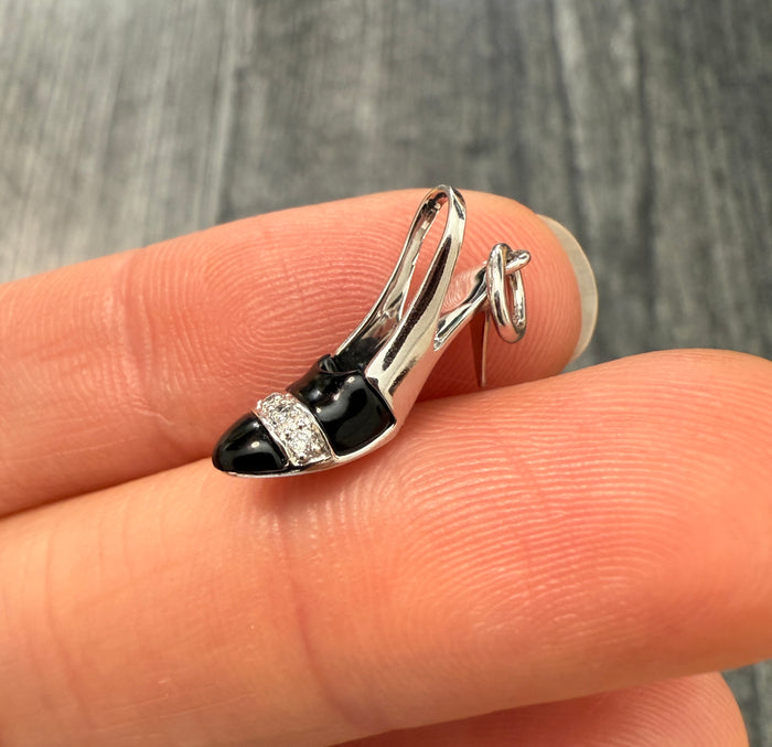 Onyx and Diamond High Heel Charm in 14K White Gold (S)